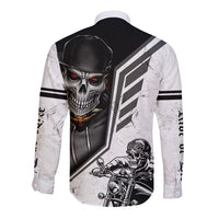 Long-sleeve button shirt, skull face panel and motorcycle rider print on back