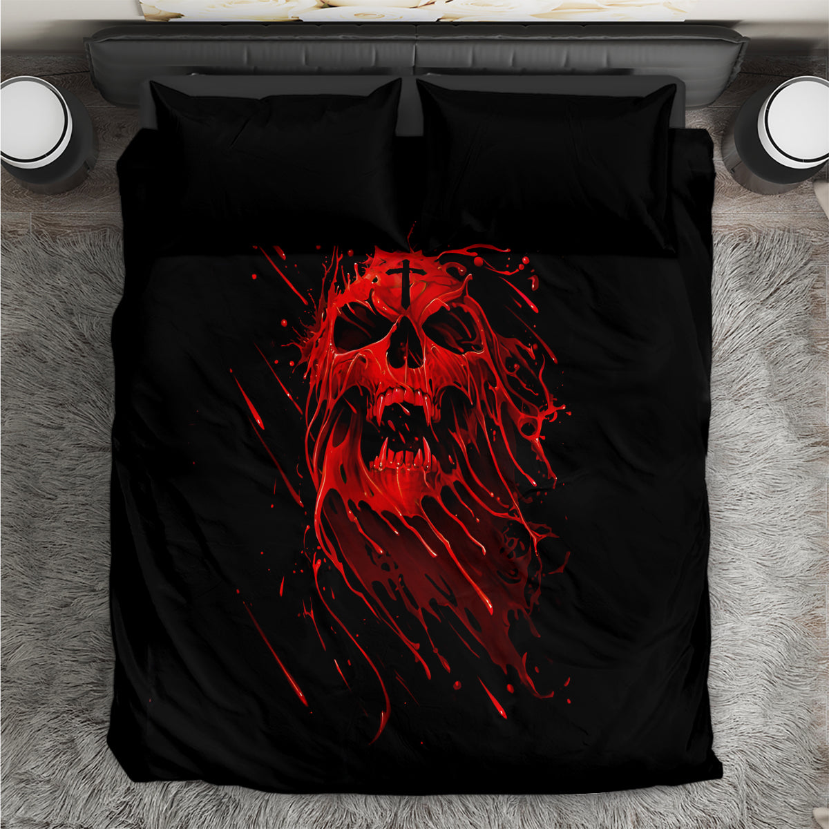 Skull Bedding Set Bloody Skull Scream - Wonder Print Shop