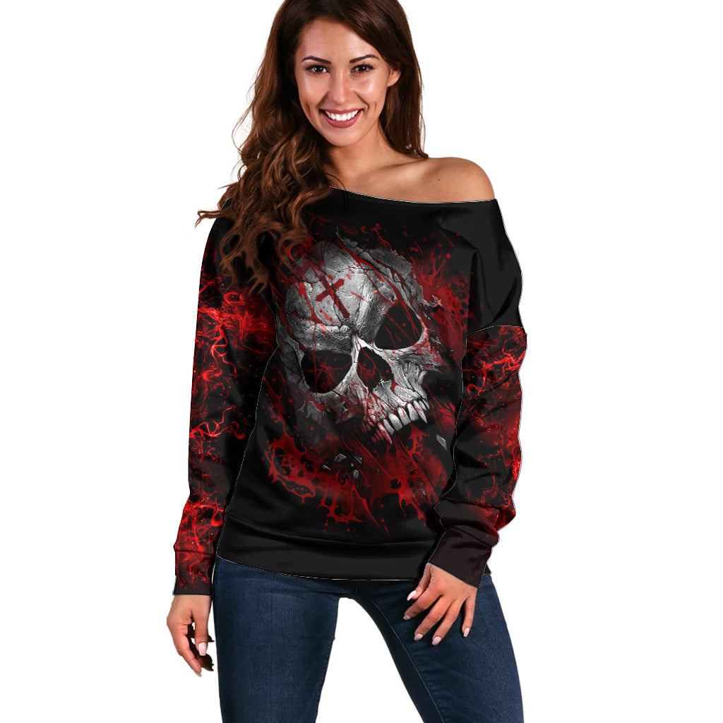 Skull Off Shoulder Sweater Bloody Skull Scream - Wonder Print Shop