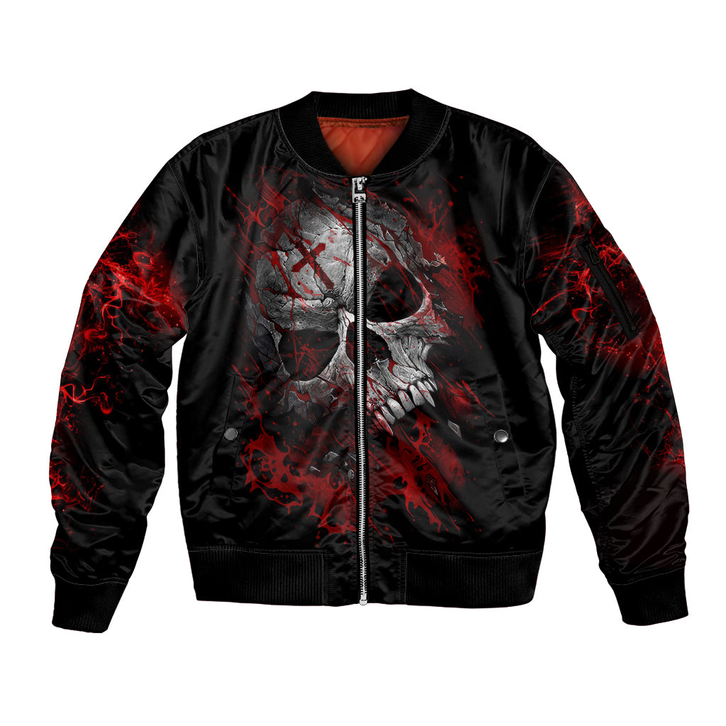 Skull Sleeve Zip Bomber Jacket Bloody Skull Scream DT01