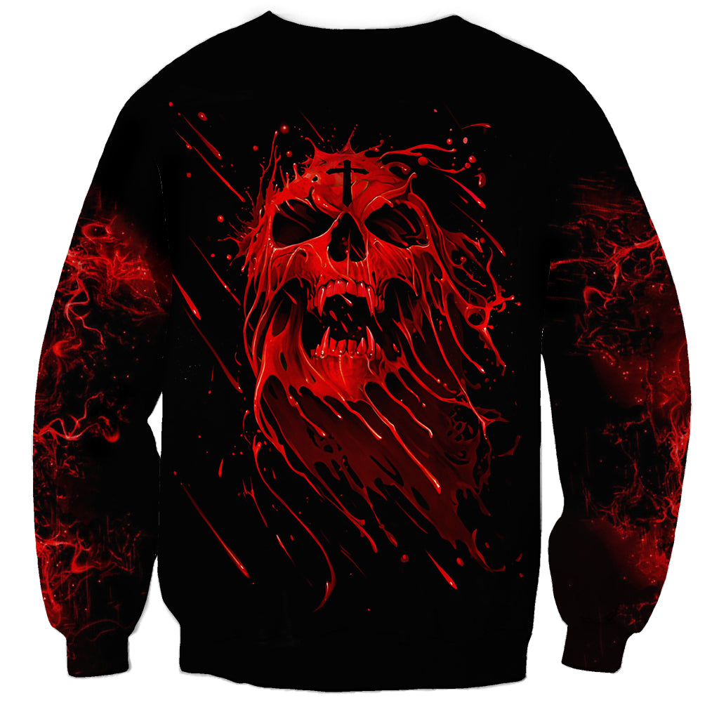 Black unisex sweatshirt with back graphic skull face and red splatter