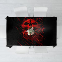 Black Halloween tablecloth with red skull graphic and splatter, rectangular