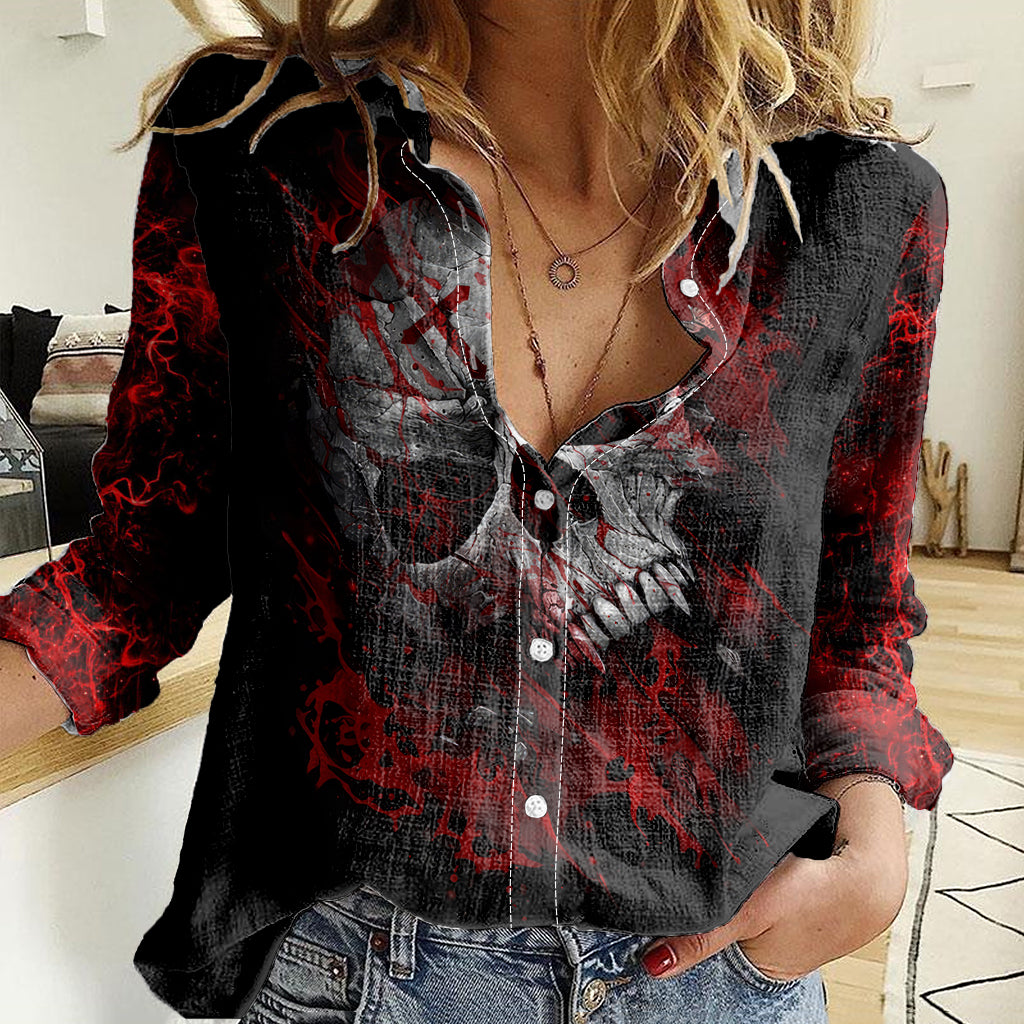 Skull Women Casual Shirt Bloody Skull Scream DT01