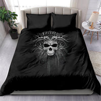 Black skull bedding set with duvet and two pillow shams, large ornate skull print