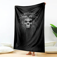 Black skull graphic blanket with draped artwork across the center