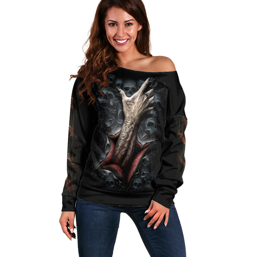 Skull Off Shoulder Sweater Skeleton Ripped inside - Wonder Print Shop