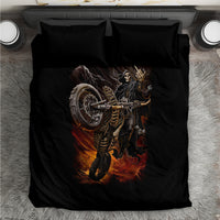 Black motorcycle skeleton bedding set with printed duvet and two pillowcases