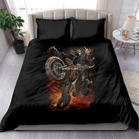 Black motorcycle skeleton bedding set with large graphic duvet and matching pillowcases