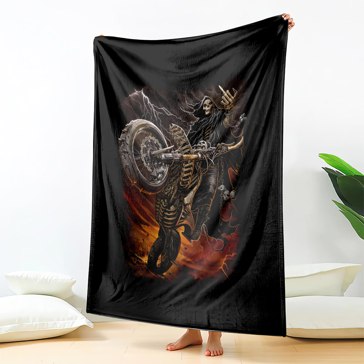 flaming-skull-blanket-death-angel-riding-motocycle