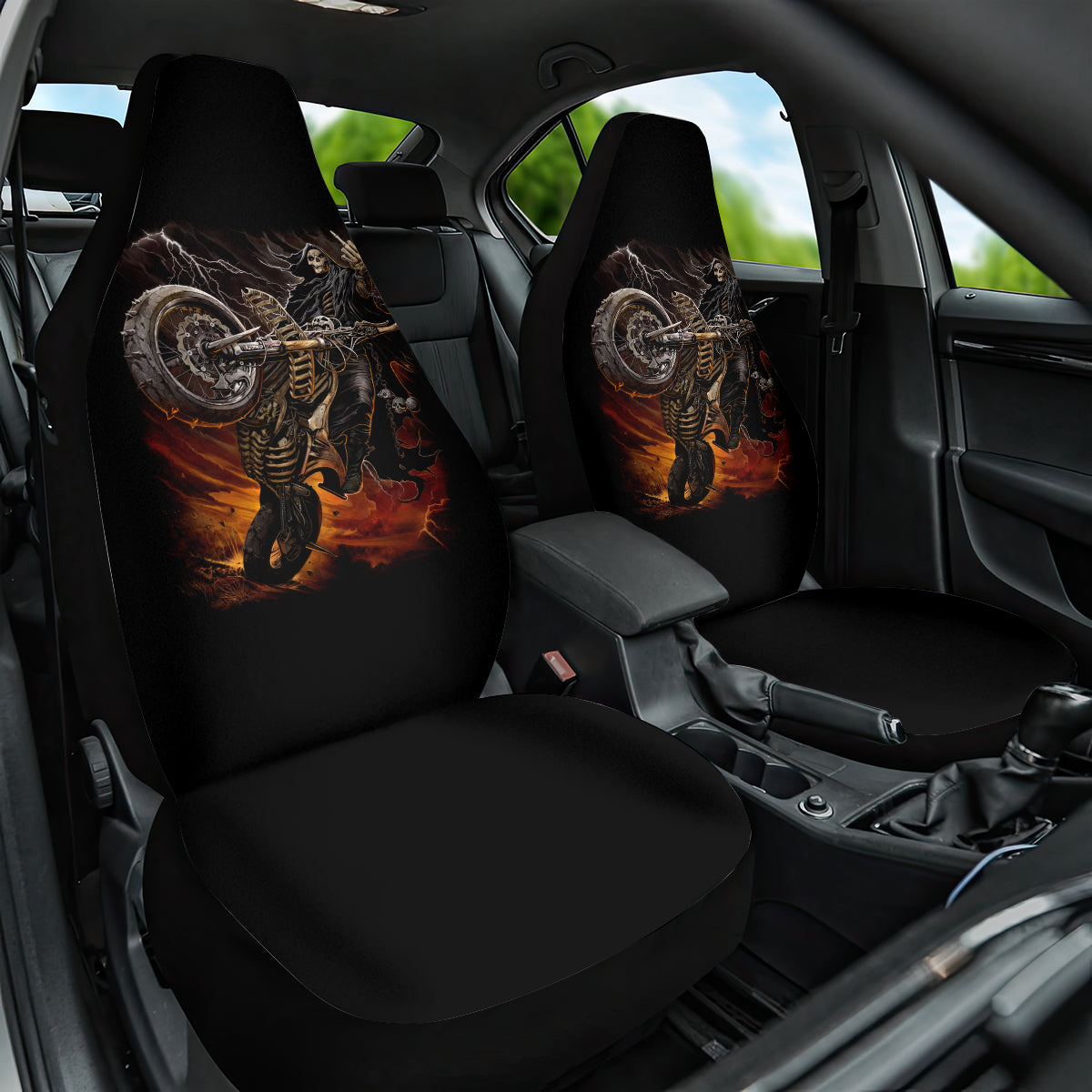 Flaming Skull Car Seat Cover Death Angel Riding Motocycle - Wonder Print Shop