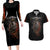 Flaming Skull Couples Matching Long Sleeve Bodycon Dress and Hawaiian Shirt Death Angel Riding Motocycle - Wonder Print Shop