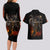 Flaming Skull Couples Matching Long Sleeve Bodycon Dress and Hawaiian Shirt Death Angel Riding Motocycle - Wonder Print Shop