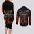 Flaming Skull Couples Matching Long Sleeve Bodycon Dress and Long Sleeve Button Shirts Death Angel Riding Motocycle - Wonder Print Shop