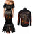 Flaming Skull Couples Matching Mermaid Dress and Long Sleeve Button Shirts Death Angel Riding Motocycle DT01