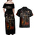 Flaming Skull Couples Matching Off Shoulder Maxi Dress and Hawaiian Shirt Death Angel Riding Motocycle - Wonder Print Shop