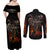 Flaming Skull Couples Matching Off Shoulder Maxi Dress and Long Sleeve Button Shirts Death Angel Riding Motocycle - Wonder Print Shop