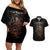 Flaming Skull Couples Matching Off Shoulder Short Dress and Hawaiian Shirt Death Angel Riding Motocycle - Wonder Print Shop