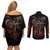 Flaming Skull Couples Matching Off Shoulder Short Dress and Long Sleeve Button Shirts Death Angel Riding Motocycle - Wonder Print Shop