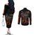 Flaming Skull Couples Matching Off The Shoulder Long Sleeve Dress and Long Sleeve Button Shirts Death Angel Riding Motocycle DT01