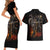 Flaming Skull Couples Matching Short Sleeve Bodycon Dress and Hawaiian Shirt Death Angel Riding Motocycle - Wonder Print Shop