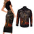 Flaming Skull Couples Matching Short Sleeve Bodycon Dress and Long Sleeve Button Shirts Death Angel Riding Motocycle - Wonder Print Shop