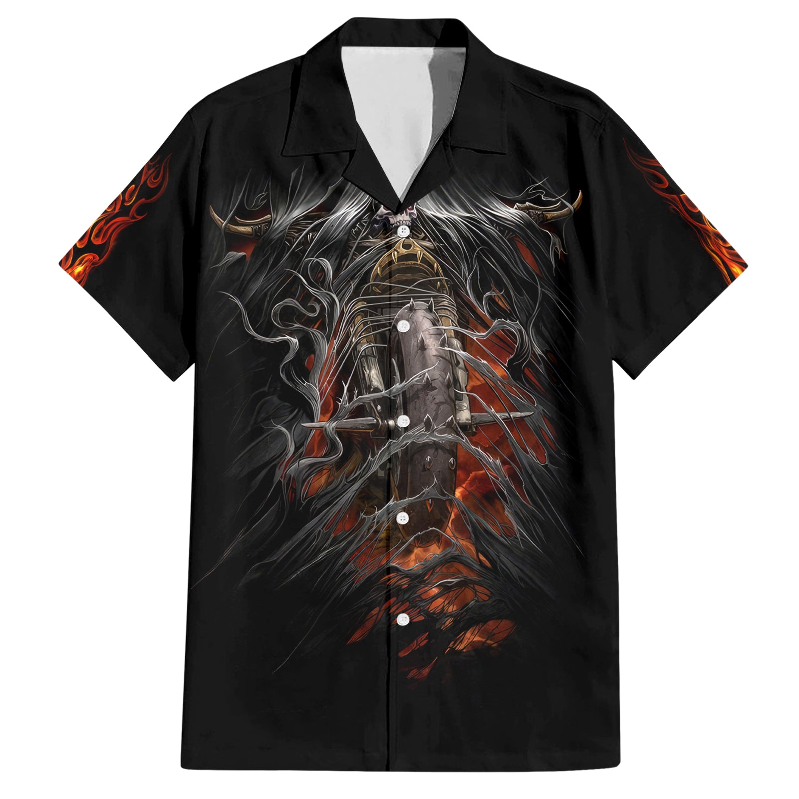 Flaming Skull Hawaiian Shirt Death Angel Riding Motocycle - Wonder Print Shop