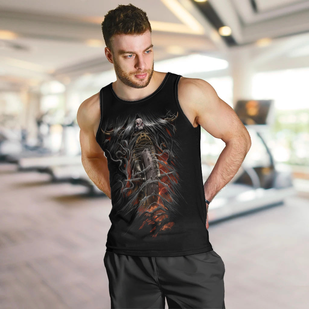 Flaming Skull Men Tank Top Death Angel Riding Motocycle DT01