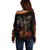 Flaming Skull Off Shoulder Sweater Death Angel Riding Motocycle - Wonder Print Shop