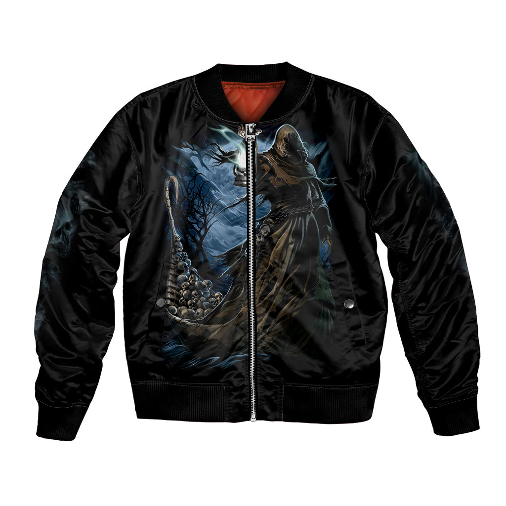 Grim Reaper Bomber Jacket The Ferryman Of The Underworld with Charon Skull Black - Wonder Print Shop