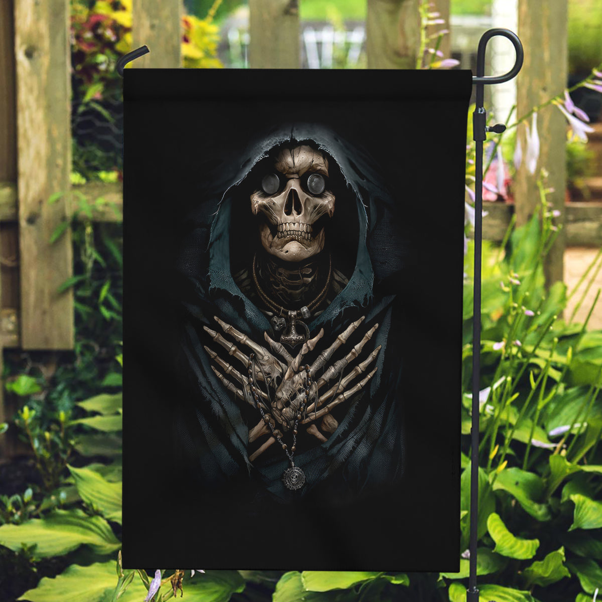 Grim Reaper Garden Flag The Ferryman Of The Underworld with Charon Skull Black - Wonder Print Shop