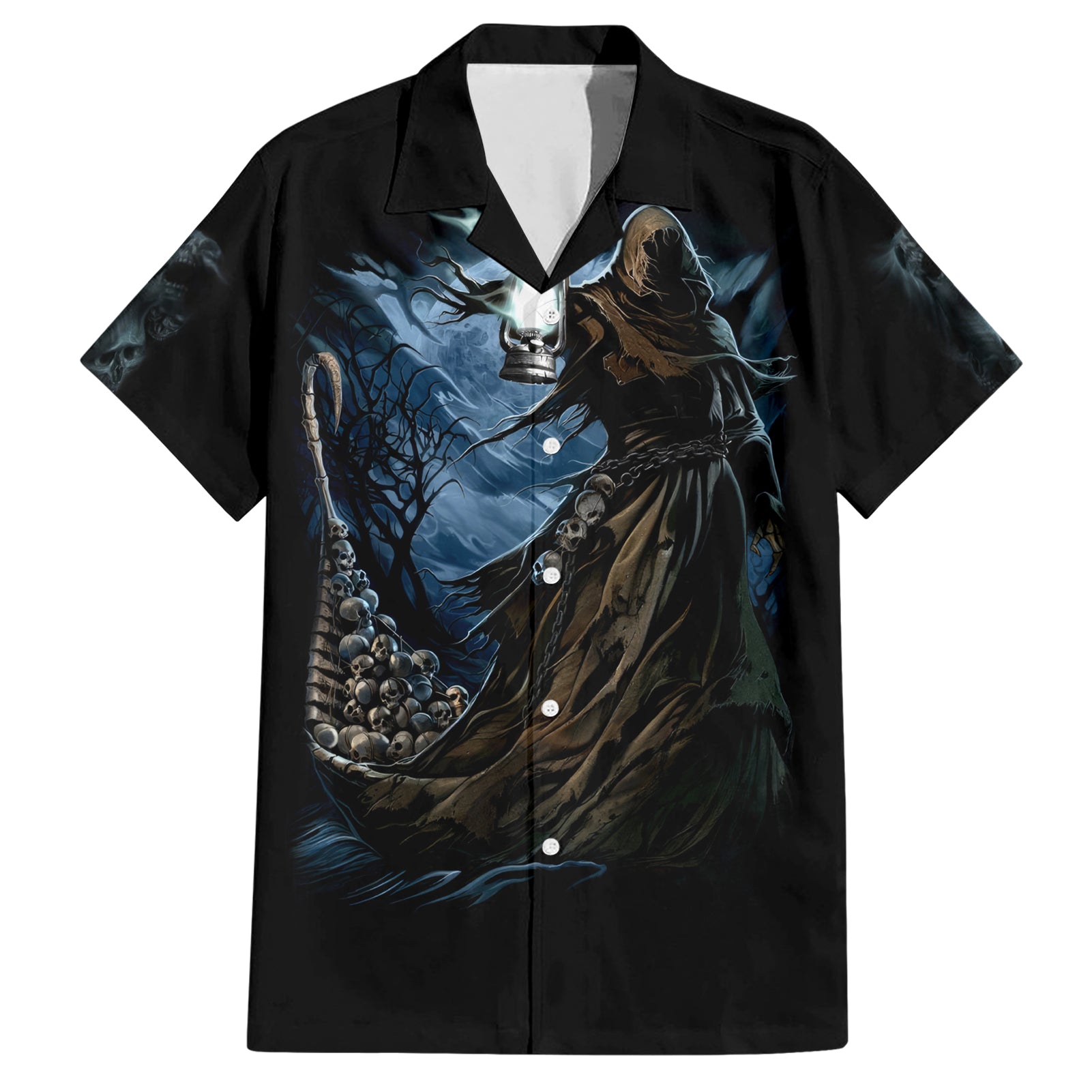 Grim Reaper Hawaiian Shirt The Ferryman Of The Underworld with Charon Skull Black - Wonder Print Shop