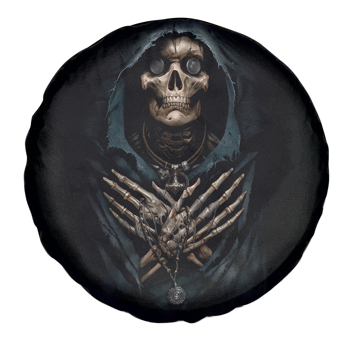 Grim Reaper Spare Tire Cover The Ferryman Of The Underworld with Charon Skull Black - Wonder Print Shop