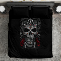 Black skull bedding set with large front graphic and two matching pillows
