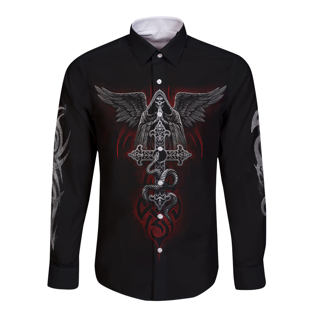 Skull Long Sleeve Button Shirt Cross Snake Bloody Skull - Wonder Print Shop