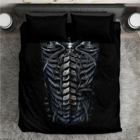 Black skeleton ribcage bedding set with skull graphic and two matching pillowcases