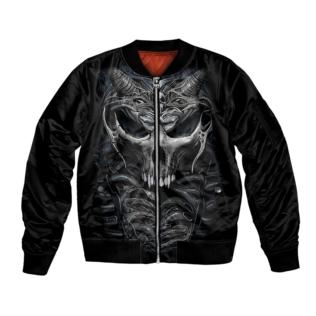 Skull Sleeve Zip Bomber Jacket Skeleton Inside DT01