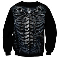 Black unisex crewneck sweatshirt with full back skeleton and spine graphic