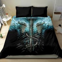 Black twin bedding set with turquoise skeleton design on duvet and two pillowcases