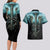 Flame Twin Skull Couples Matching Long Sleeve Bodycon Dress and Hawaiian Shirt Skeleton Inside - Wonder Print Shop