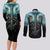 Flame Twin Skull Couples Matching Long Sleeve Bodycon Dress and Long Sleeve Button Shirts Skeleton Inside - Wonder Print Shop