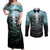 Flame Twin Skull Couples Matching Off Shoulder Maxi Dress and Long Sleeve Button Shirts Skeleton Inside - Wonder Print Shop