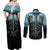 Flame Twin Skull Couples Matching Off Shoulder Maxi Dress and Long Sleeve Button Shirts Skeleton Inside - Wonder Print Shop