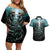 Flame Twin Skull Couples Matching Off Shoulder Short Dress and Hawaiian Shirt Skeleton Inside - Wonder Print Shop