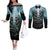 Flame Twin Skull Couples Matching Off The Shoulder Long Sleeve Dress and Long Sleeve Button Shirts Skeleton Inside DT01