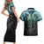 Flame Twin Skull Couples Matching Short Sleeve Bodycon Dress and Hawaiian Shirt Skeleton Inside - Wonder Print Shop