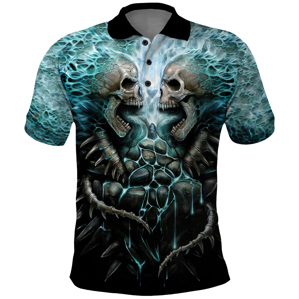 Flame Twin Skull Polo Shirt Skeleton Inside - Wonder Print Shop