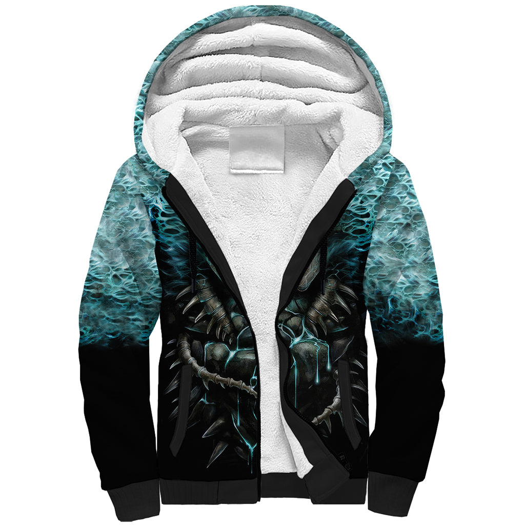 Flame Twin Skull Sherpa Hoodie Skeleton Inside DT01