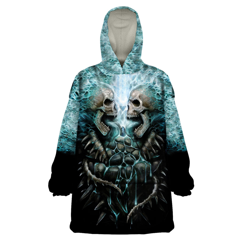 Flame Twin Skull Wearable Blanket Hoodie Skeleton Inside DT01