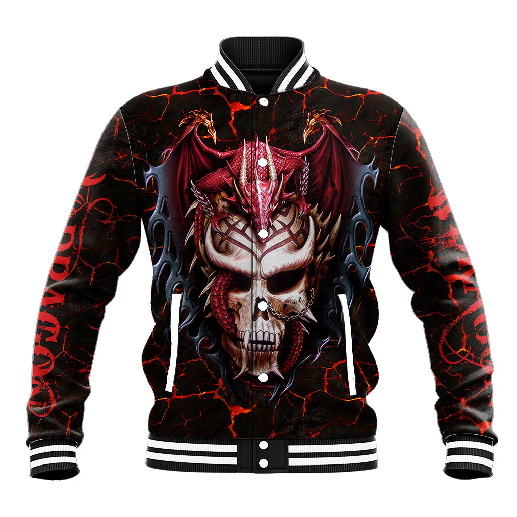 Infernal Draconic Skull Baseball Jacket Embracing the Fiery Soul - Wonder Print Shop