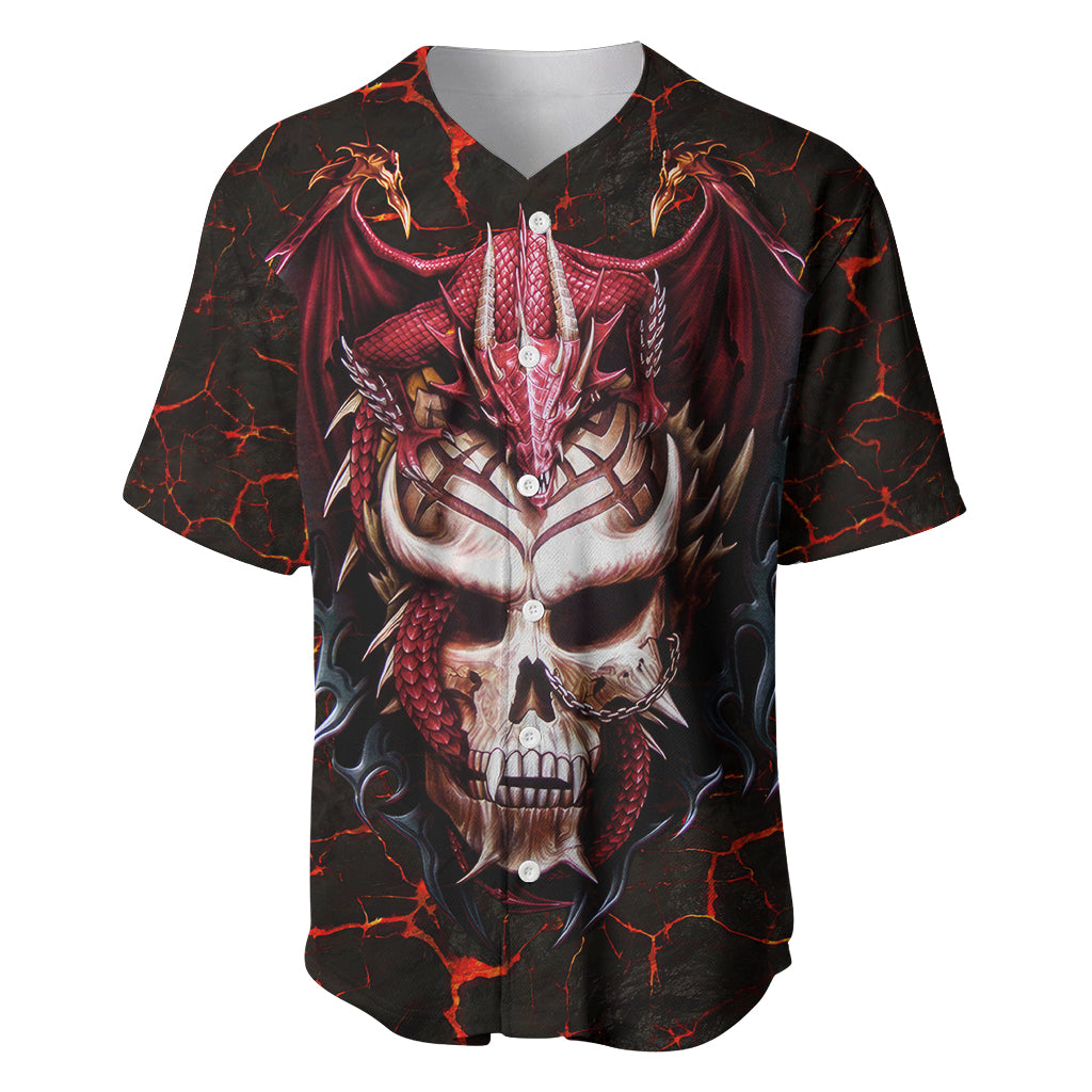 Infernal Draconic Skull Baseball Jersey Embracing the Fiery Soul - Wonder Print Shop